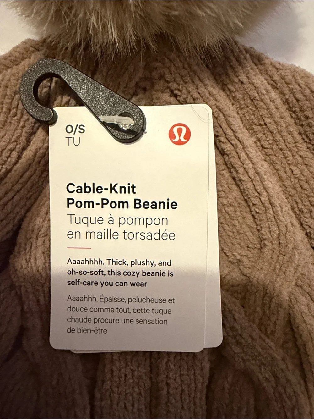 lululemon athletica Taupe Cable-Knit Pom Beanie